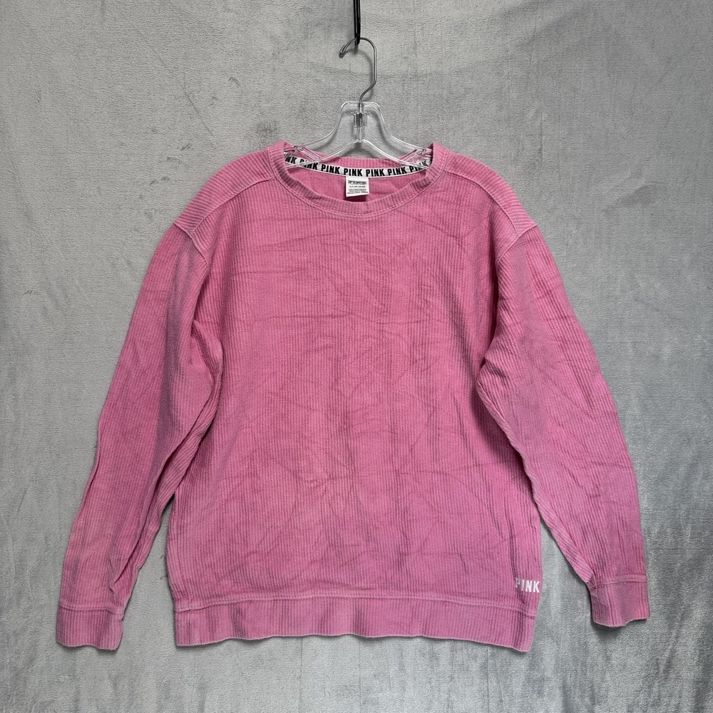 PINK Victoria's Secret Sweater Womens Small Pink Ribbed Knit Crewneck Pullover